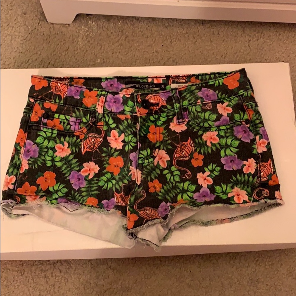 Tropical patterned Jean shorts